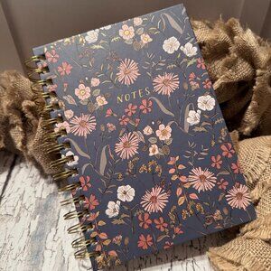 Floral Notebook Spiral Bound Blue and Pink Floral Pattern